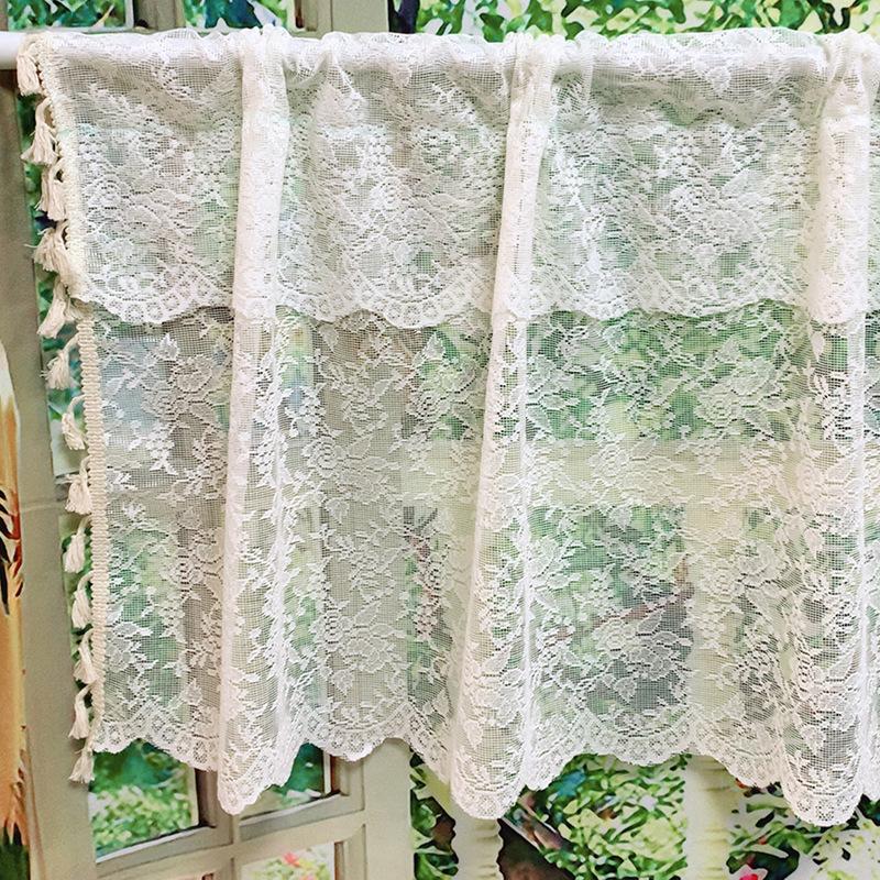European-style kitchen partition curtain printed with white lace window curtain alcove short curtain