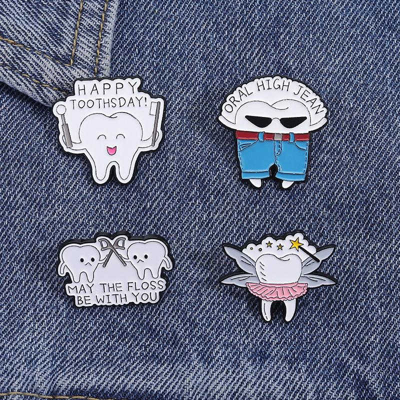 White Teeth Enamel Pin Brooch Badge For Bags Jeans Hoodies Denim Lapel Pin Jewelry Kids Best Party Weddinggift