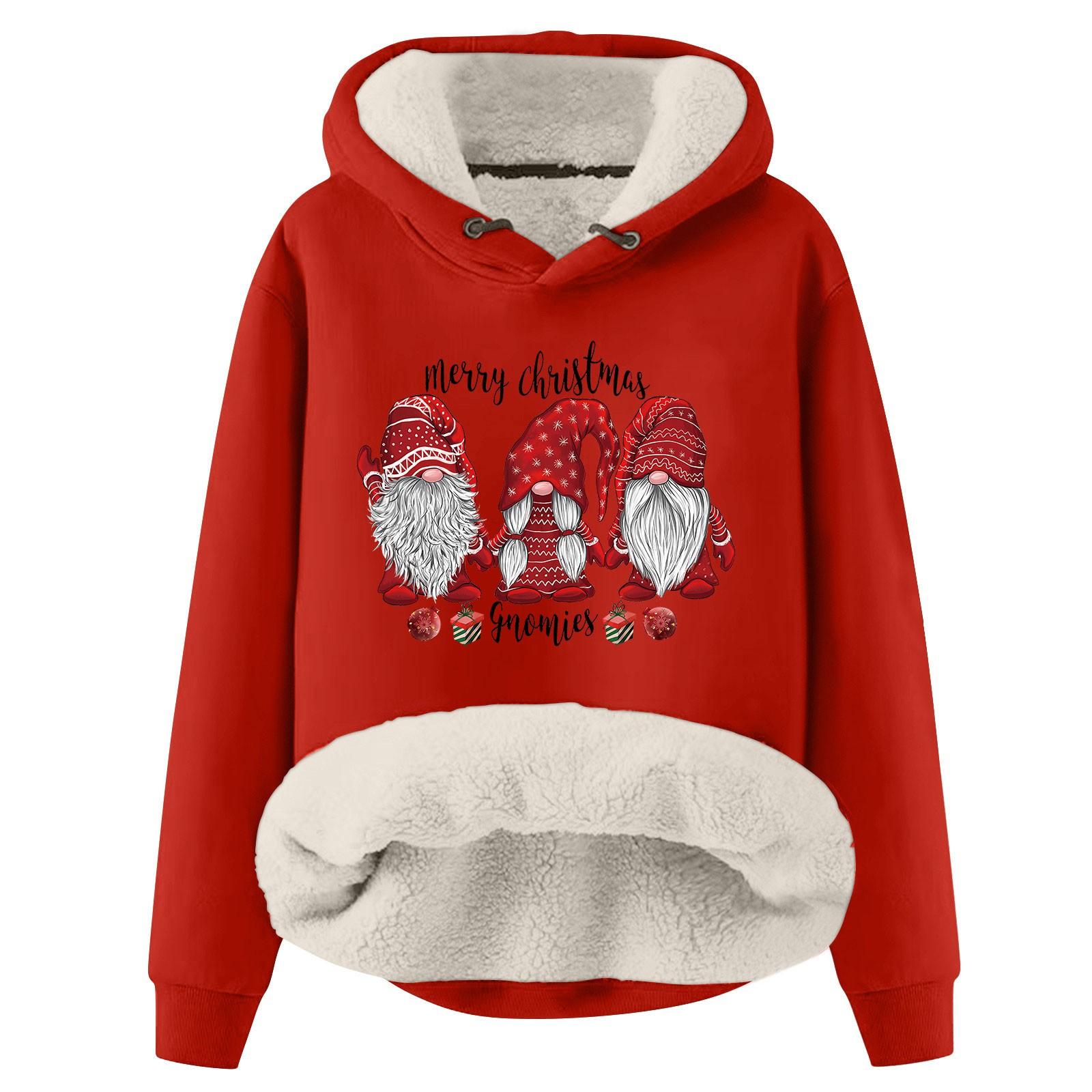 

Женская модная толстовка с капюшоном и рождественским принтом, утепленная, свободная, с капюшоном XL красный
