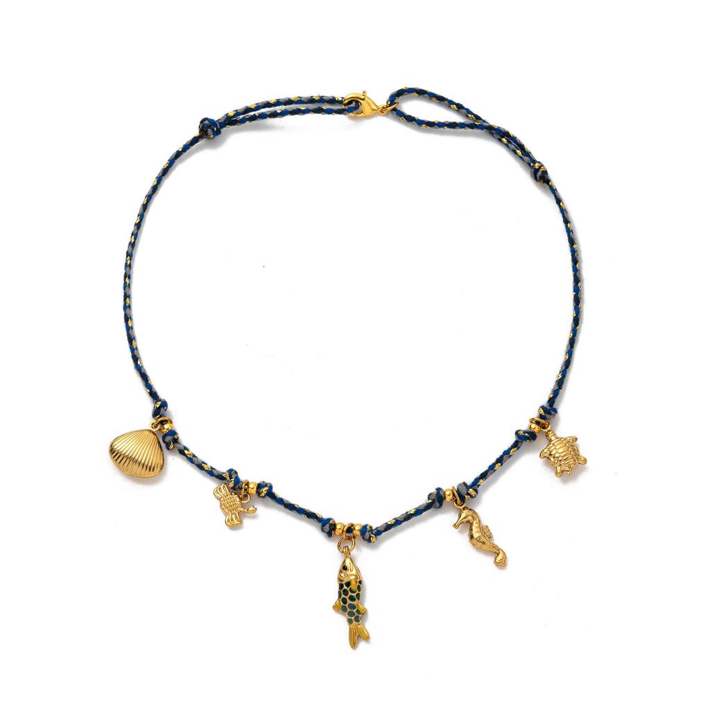 Collana Pendente Popolare in Acciaio Inossidabile a Tema Oceanico con Cordino Colorato - Alla Moda e di Alta Qualità, con Design a Pesciolino.