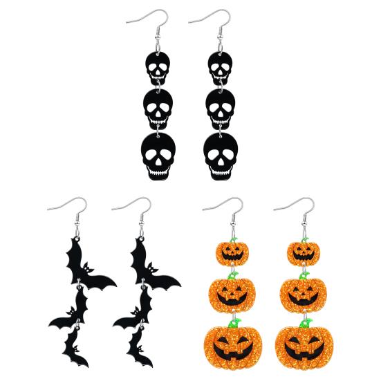 Stylish Acrylic Accessories for Costumes 1 Pair Halloween Earrings Women, Gothic Dangle Earrings, Fashionable Lightweight Women Spooky Bat Pumpkin