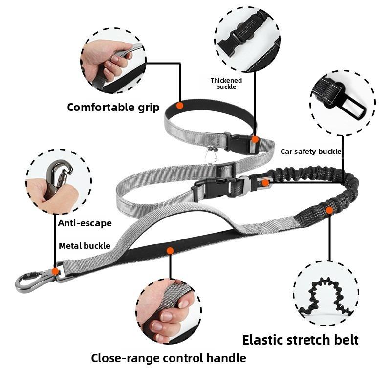 Shock‑Absorbing Bungee Hands‑Free Dog Leash Waist Belt Adjustable Nylon Pet Lead For Jogging Running Walking Large Medium Dogs