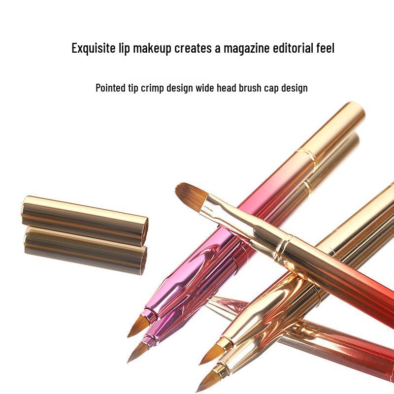 Double-Ended Retractable Lip Brush with Cap - Portable, Colorful Metal Design for Makeup Artists