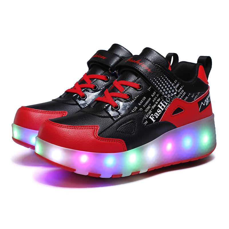 27-43 Detachable Wheel Boys/Girls Double Wheel Luminous Sneakers Can Be Charged Sneakers for Skating Kids Roller Skating Boots