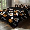 3-piece Halloween themed black cute ghost pattern duvet cover set, 1 duvet cover+2 pillowcases, coreless