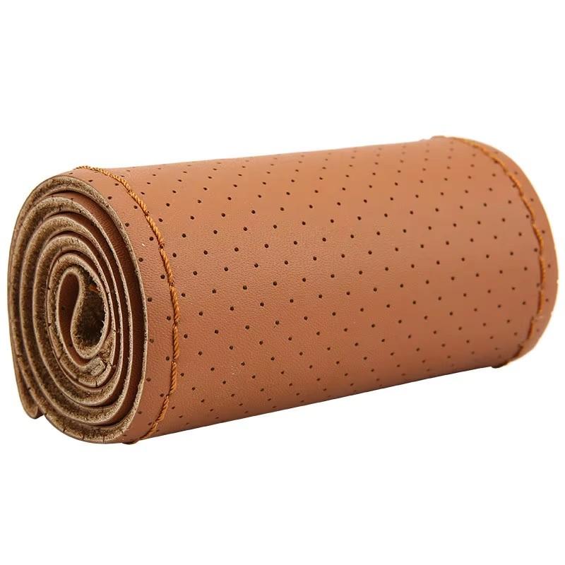Perforated Genuine Leather Hand Stitched Car Steering Wheel Cover 38cm Steering Wheel Protector With Needle Thread