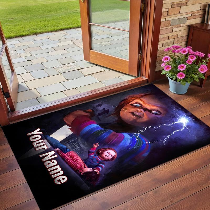 Tappeto in Velluto di Cristallo Testo Nome Personalizzato, Morbido Tappetino Antiscivolo Decorazione per la Casa Gioco per Bambini Chucky Tiffany