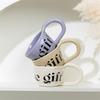 350ml Hand Pinched Irregular Coffee Cups English Alphabet Pattern Ceramic Mug Large Handle Milk Oatmeal Cup Home Water Cup