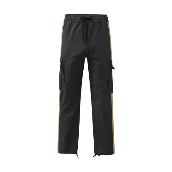 Men Pants with Multi Pockets Drawstring Elastic Waist Wide Leg Loose Cargo