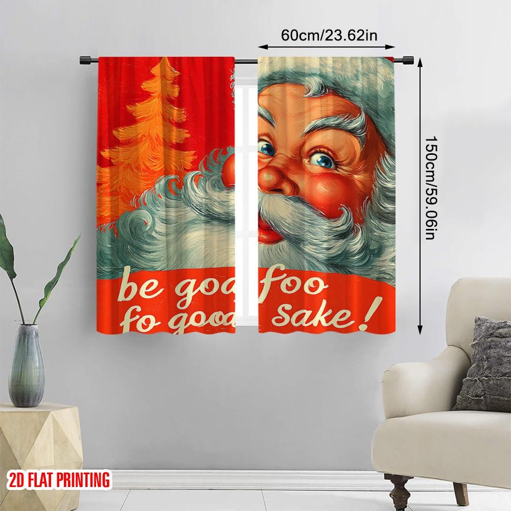 2 Stück, 2D-Flachdruckdruck Vorhänge Santa & Baum Langlebiger 100% Polyesterstoff (ohne Stange) Alle Jahreszeiten für Schlafzimmer Wohnen