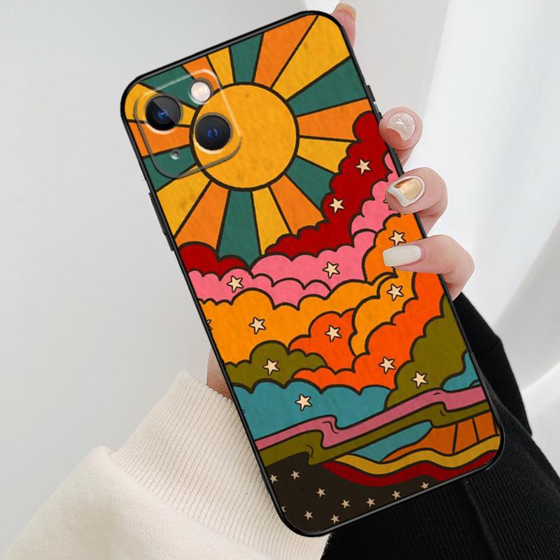 Cute Indie Hippie Phone Case For iPhone 11 12 13 14 15 16 Pro XS Max Mini Cover For iPhone X XR Plus Back Case