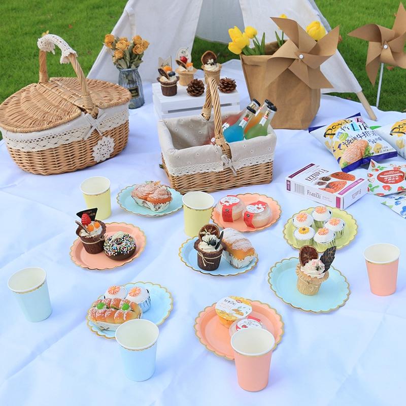 10pc/set Disposable Tableware Solid Color Paper Cup Paper Dining PlateWedding Happy Birthday Decor Baby Shower Party Supplies