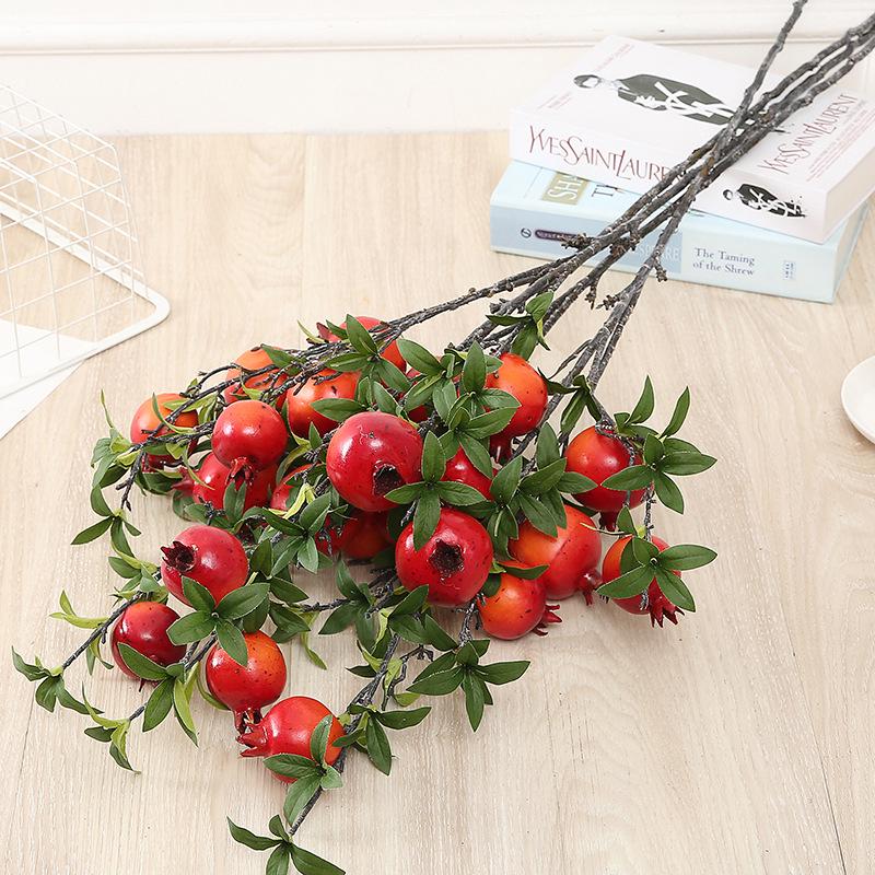 Hengrui Simulation Persimmon, Pomegranate, and Lemon Branches with Leaves for New Year Home Decoration