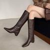 Autumn and Winter Women's Leather Boots Medium Heel Large Size Women's Boots Slope Heel Versatile Leather Sleeve Square Head Cowhide New High Boots