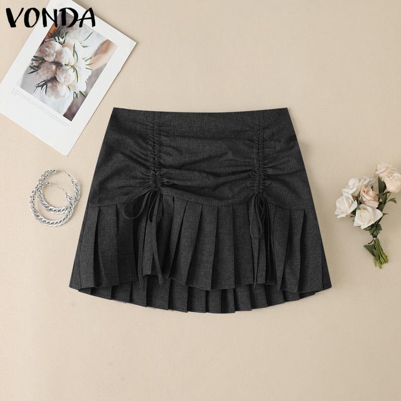 

VONDA Женские летние мини-юбки с оборками на кулиске на талии, повседневные плиссированные юбки-накладки 5XL чёрный