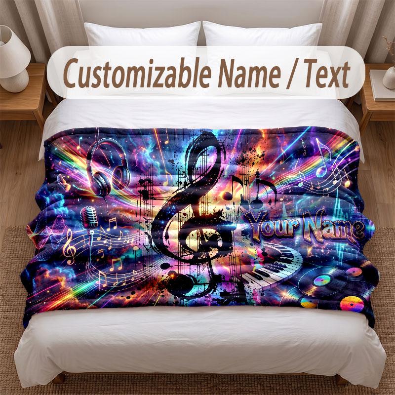 Music Theme Soft Blanket Personalized Custom Name Text Print Warm Blanket Home Sofa Bedroom Decor