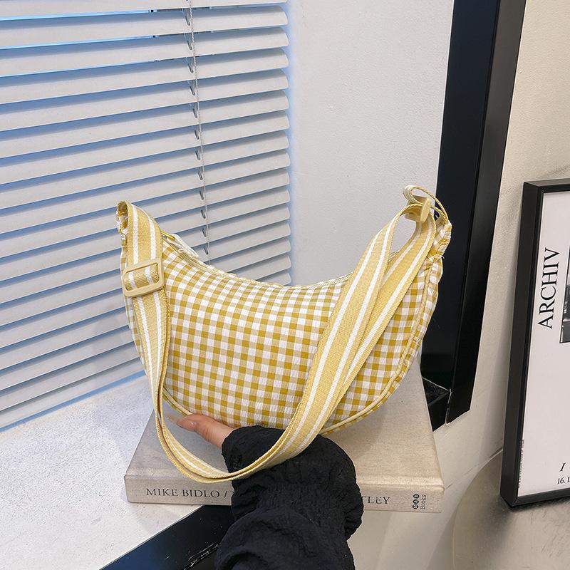 

Клетчатая сумка женская большой вместимости новая летняя универсальная на плечо, мессенджер, высококлассная дорожная сумка-пельмень жёлтый