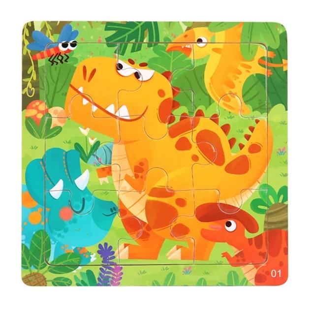 11x11cm New Wooden 3d Puzzle Cartoon Animal Dinosaur Early Learning Educational Montessori Wooden Puzzle Toys for Kids
