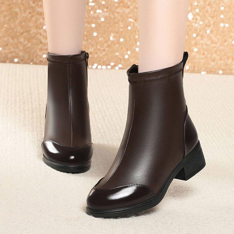 Winter new velvet thickened non-slip thick heel middle heel Martin boots side zipper warm cotton boots