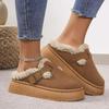 2024 Women's Thick-soled Plush Buckle Winter Cotton Slippers - Large Size, Cross-border Fashion