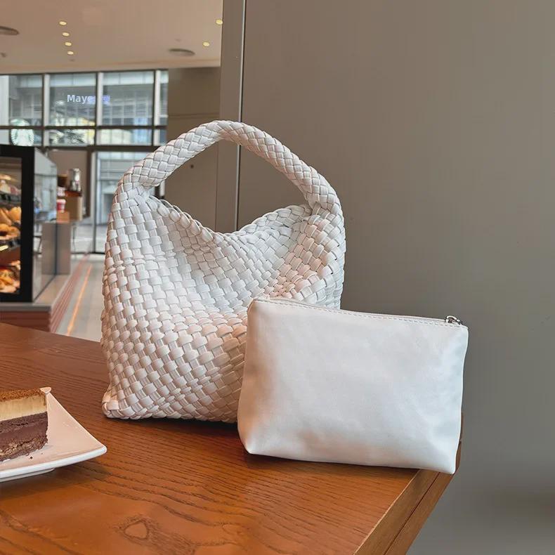 

Плетеная сумка-ведро в стиле ретро Майяра - простой дизайн на одно плечо под мышкой белый