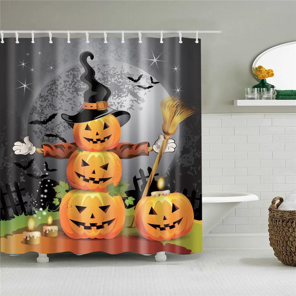 Wesołych Świąt Święty Mikołaj Snowman Happy Halloween Zasłony Prysznicowe Zestaw Zasłon Łazienkowych Wodoodporny Poliester z Hakami
