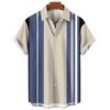 Summer new men's top striped D print men's cardigan lapel