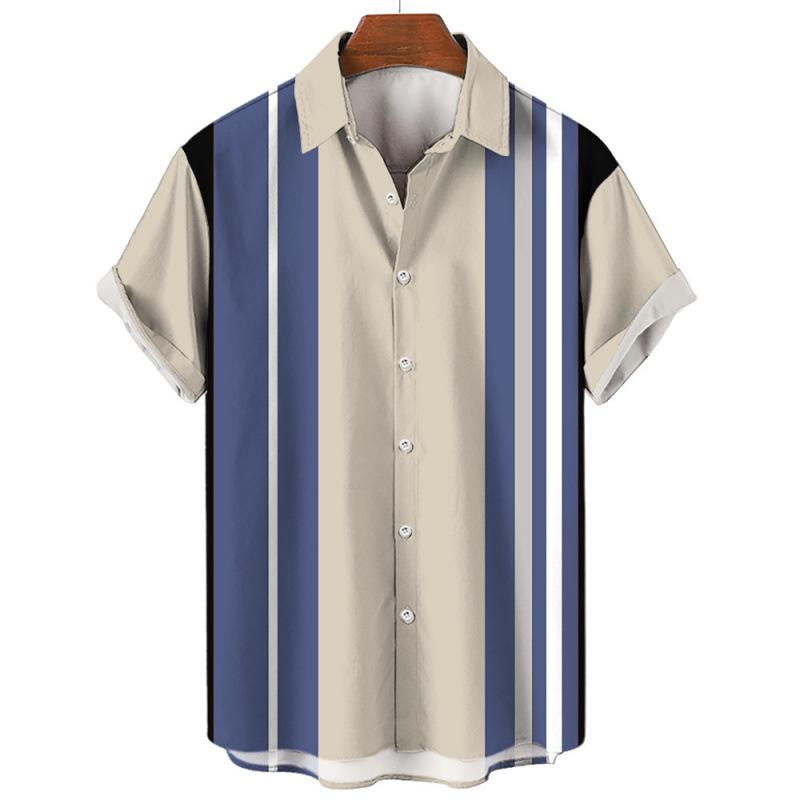 Summer new men's top striped D print men's cardigan lapel