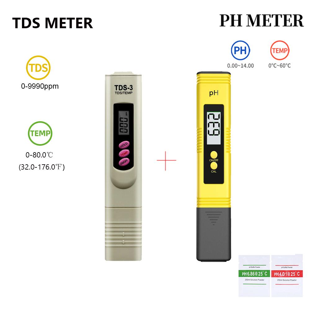 2 in 1 Temp TDS/PH Meter 0-9999 ppm Digital Water Quality Tester Temperature TDS PH Test Pen for Drinking Water Aquarium
