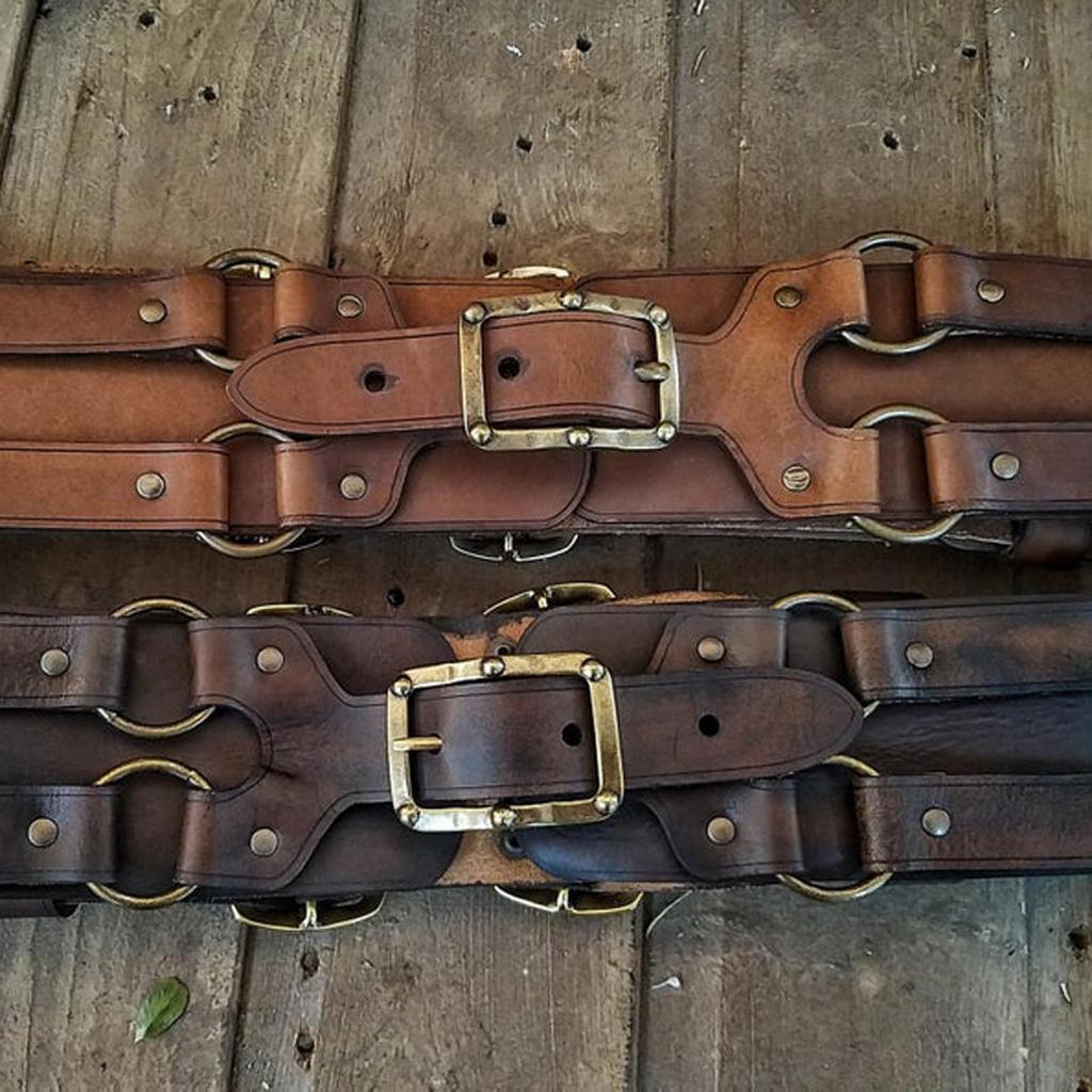 Durable Medieval Knight Belt Costume Wrap Around with Prong Buckle Adjustable PU Leather Waist