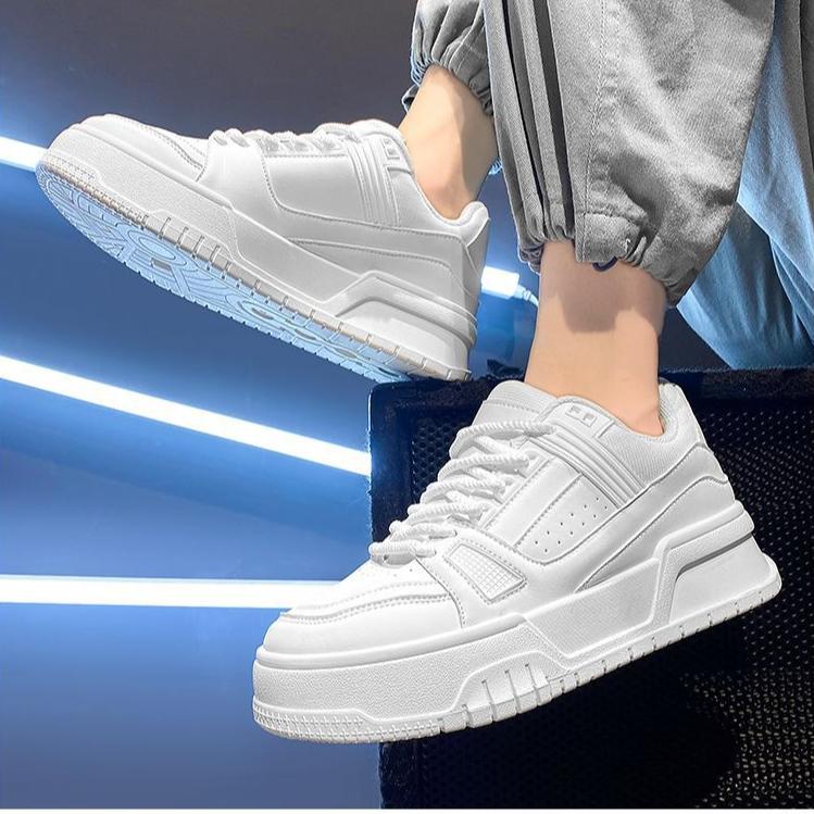 Men's Shoes Spring and Autumn Design Versatile Casual Pure Black Board Shoes Youth Sports Thick-soled Heightening Shoes