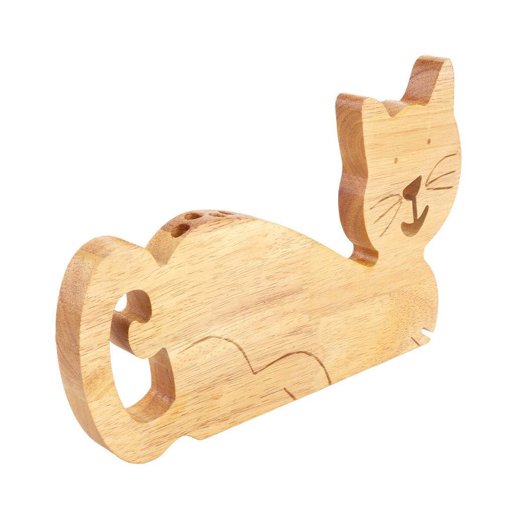 Cat Shape Wooden Pen Holder Cute Shape Desktop Crayon Stand Home Desk Decor