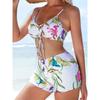 3 Pieces Tie Dye Bikinis Swimsuit 2026 New Women Drawstring Front Swimwear Female High Waist Shorts Bathers Swim Suit Beachwear