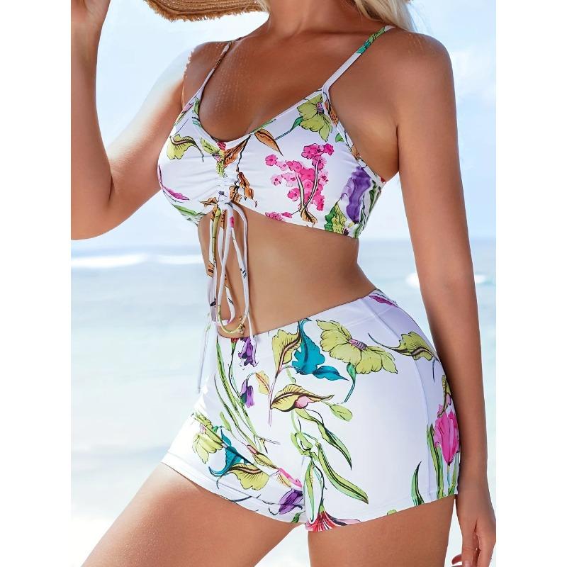 3 Pieces Tie Dye Bikinis Swimsuit 2026 New Women Drawstring Front Swimwear Female High Waist Shorts Bathers Swim Suit Beachwear