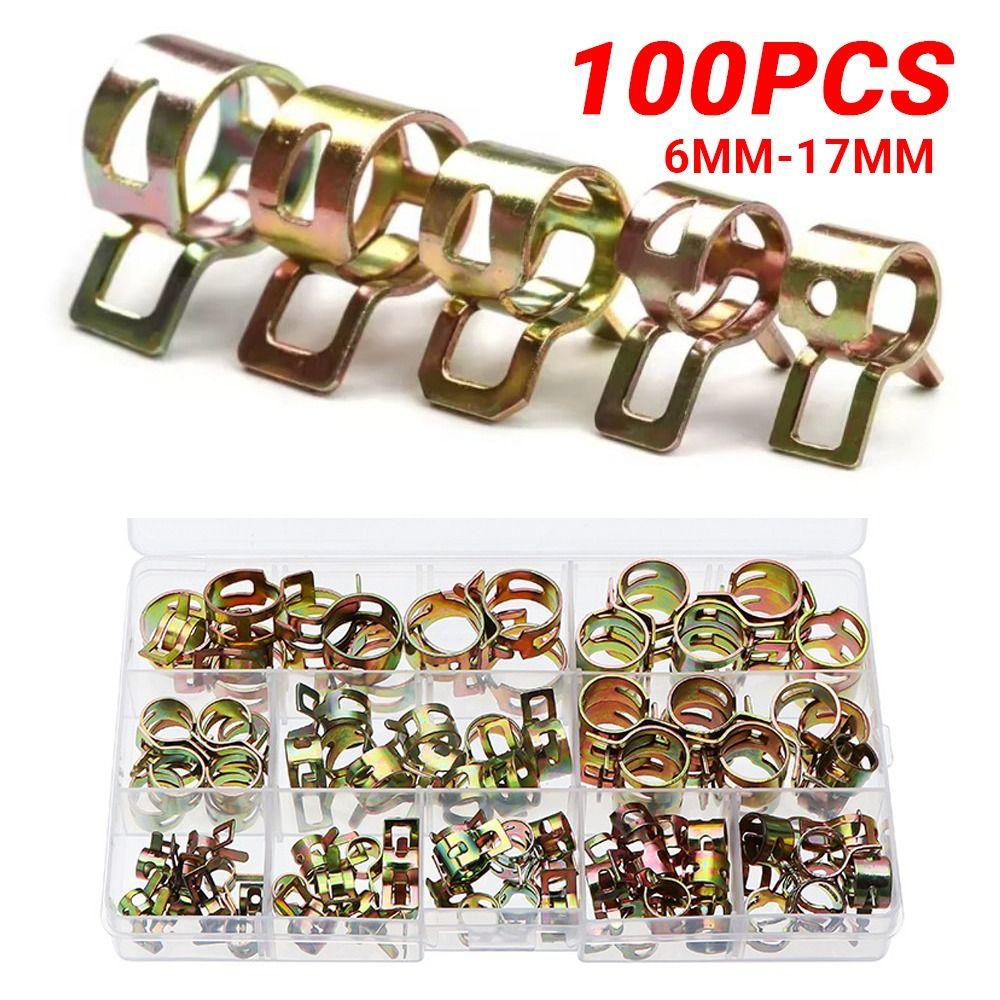 100Pcs 6-17mm Car Truck Spring Clips Spring Driven Water Pipe Fastener Air Tube Clamp  Metalworking