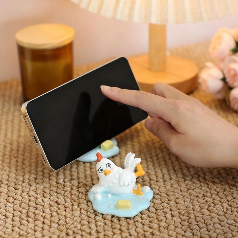 Funny Resin Slipping Chicken Figure Phone Stand Desk Decors Humorous Ornament Gift for Friend Family Birthday Holiday