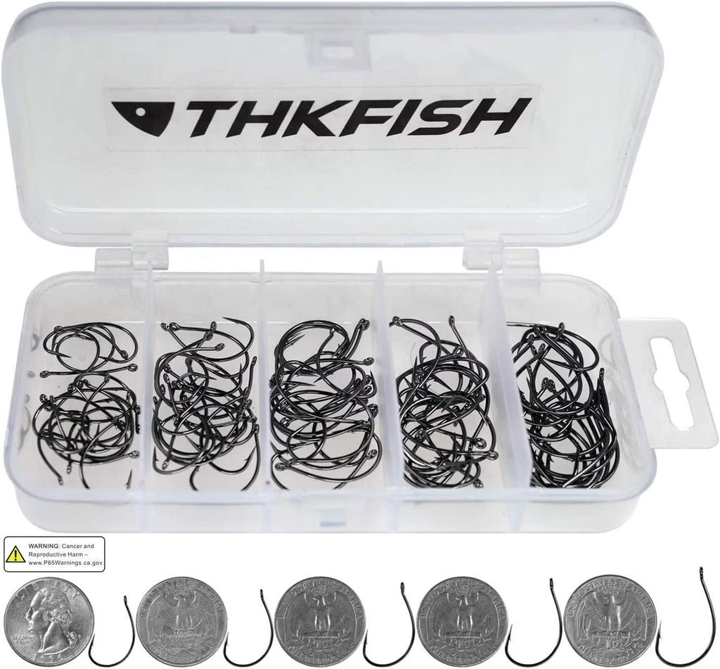 THKFISH DropShot Offset Circle Hooks for and Red Snapper Sizes and and 100-Piece Hairtail, Salmon, Fishing, #3, #2, #1, 1/0, 2/0