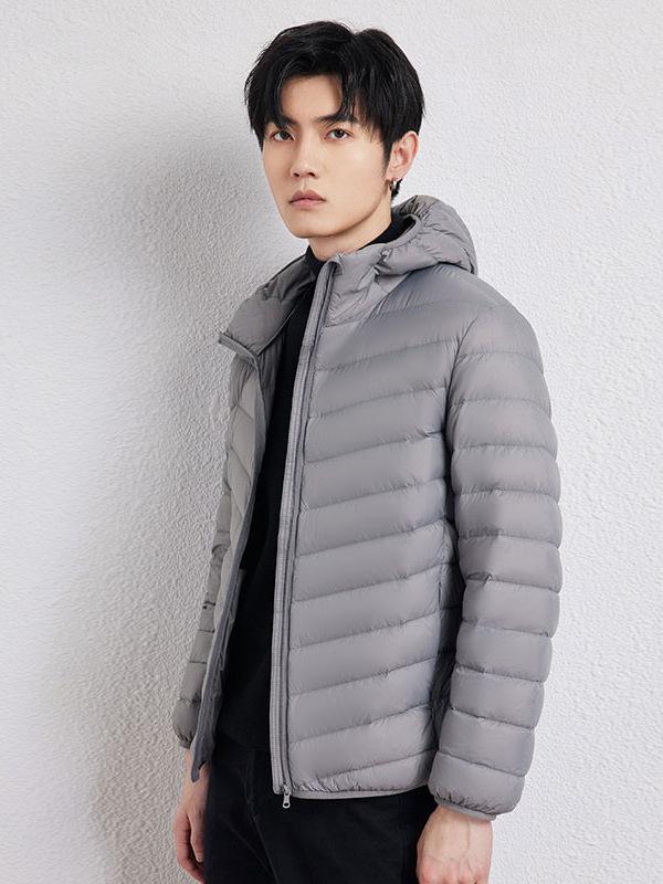 Men's Korean Style Hooded Lightweight Down Jacket - 90% Down, Casual Plus Size Outerwear
