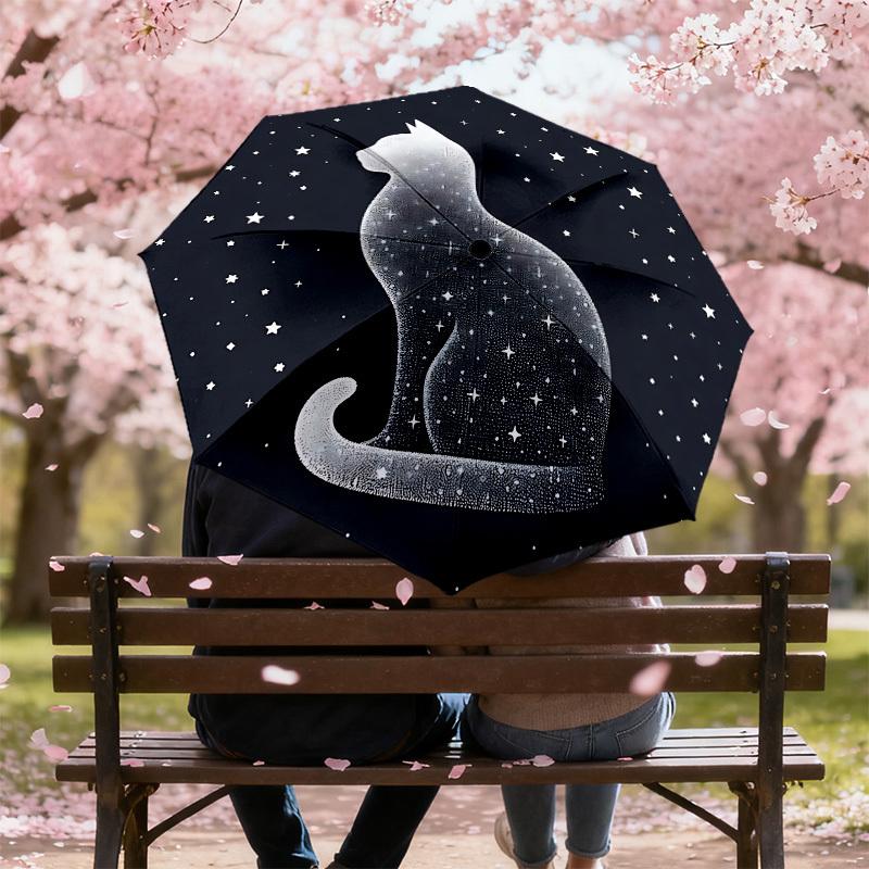 Starry Night Cat: A Unique Day Companion - Auto-Opening/Closing Umbrella, Outdoor Travel Accessory, Lightweight and Durable