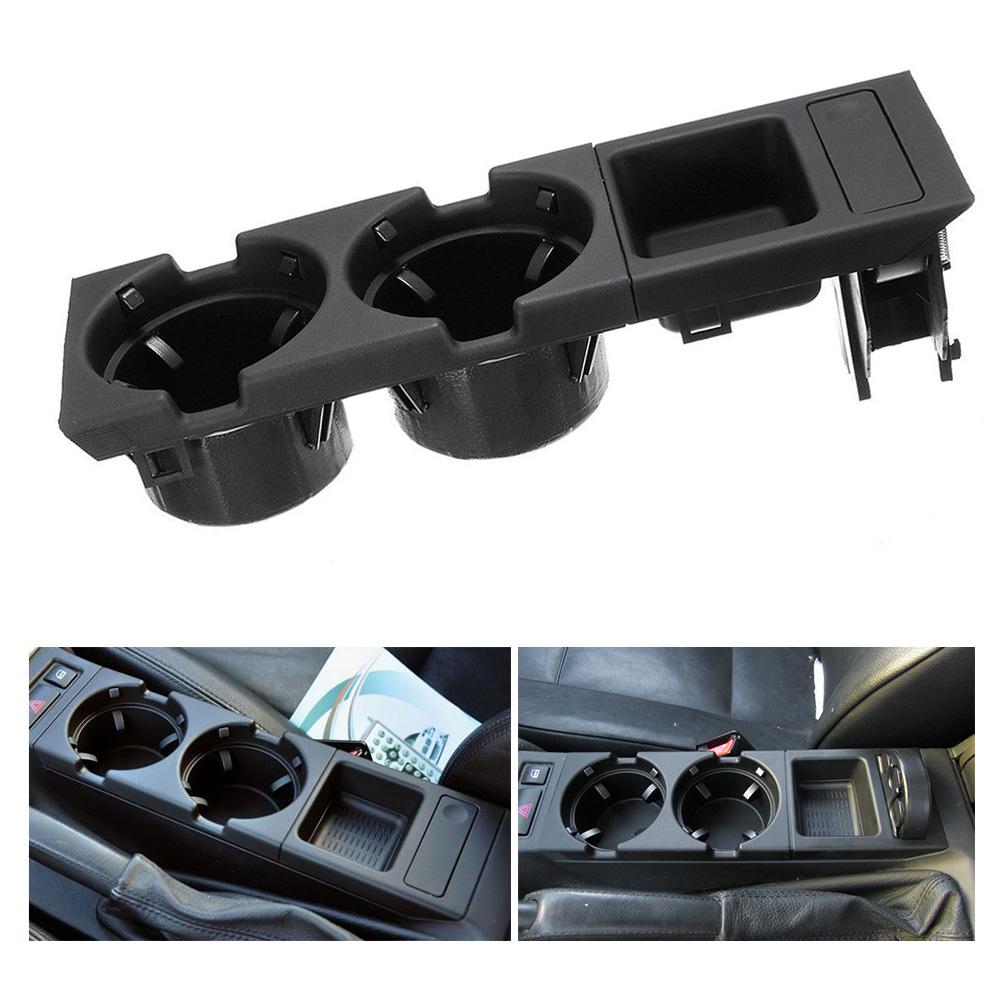 Car Front Center Console Drink Cup Holder + Coin Holder Tray for BMW 3Series E46 1998 2004 Black