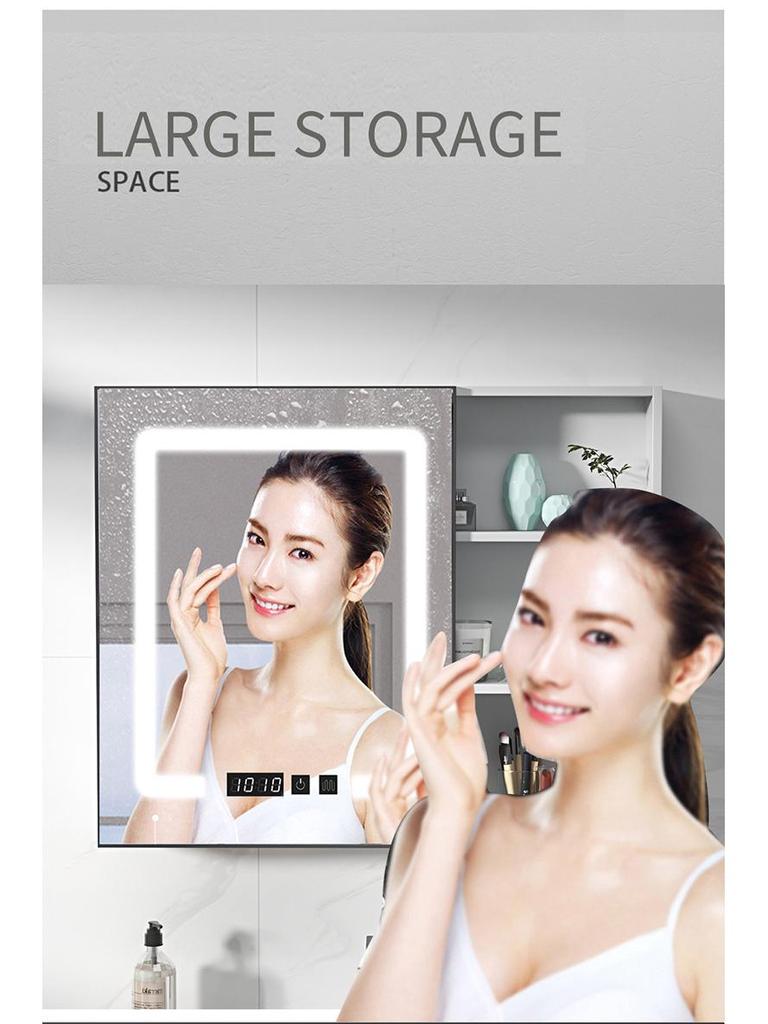 40cm x 50cm Space Aluminum Smart Mirror Cabinet with Lights & Defogging, Punch-Free Wall-Mounted for Small Bathrooms
