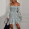 Ladies Fashionable Casual Versatile Daily Floral Square Neck Long Sleeve Dress