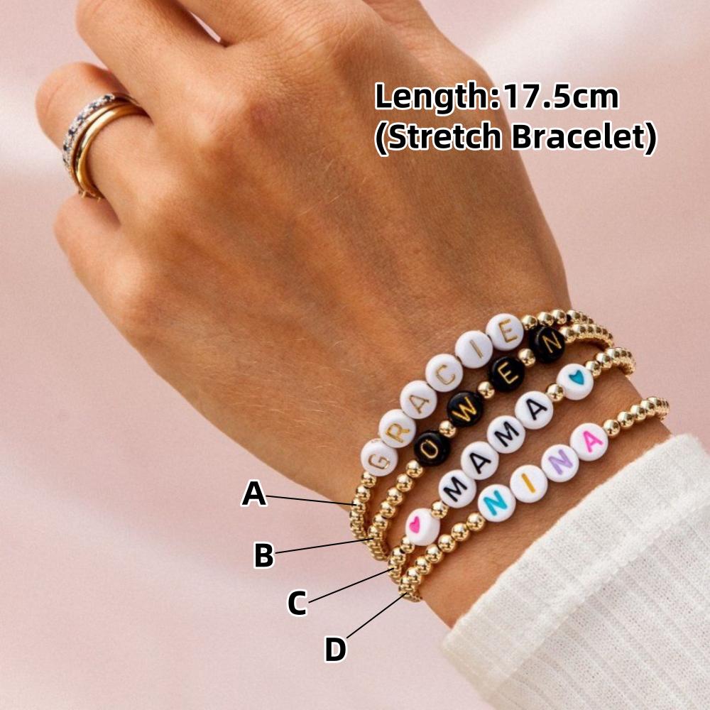 Vlen Customize Name Bracelet for Women Girl Gifts Personalized Letter Bracelet Gold Plated 18 K Beads Stretch Pulseras Customize Letter
