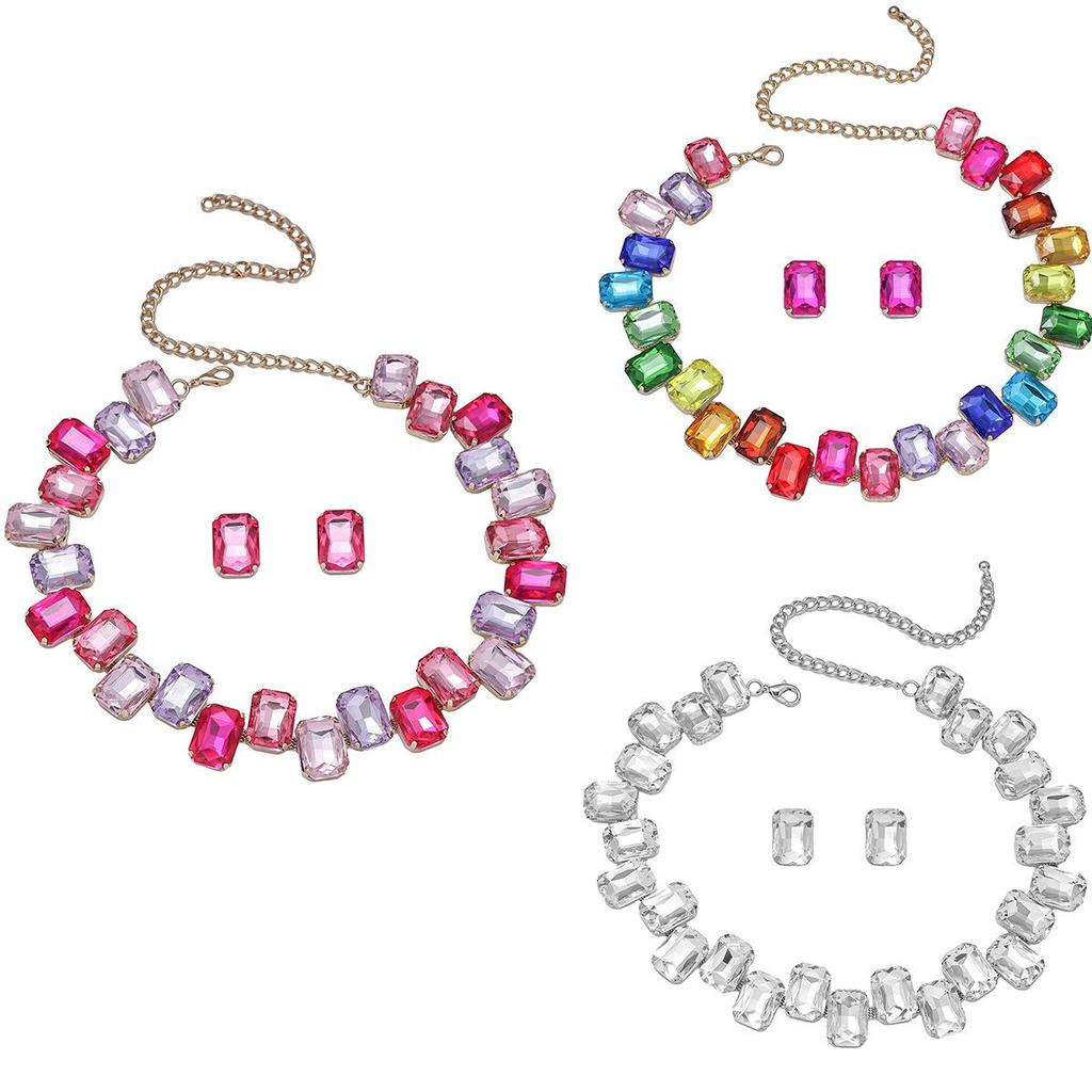 Collar de Cristal Rosa Colorido con Diamantes Completos - Estilo Europeo y Americano