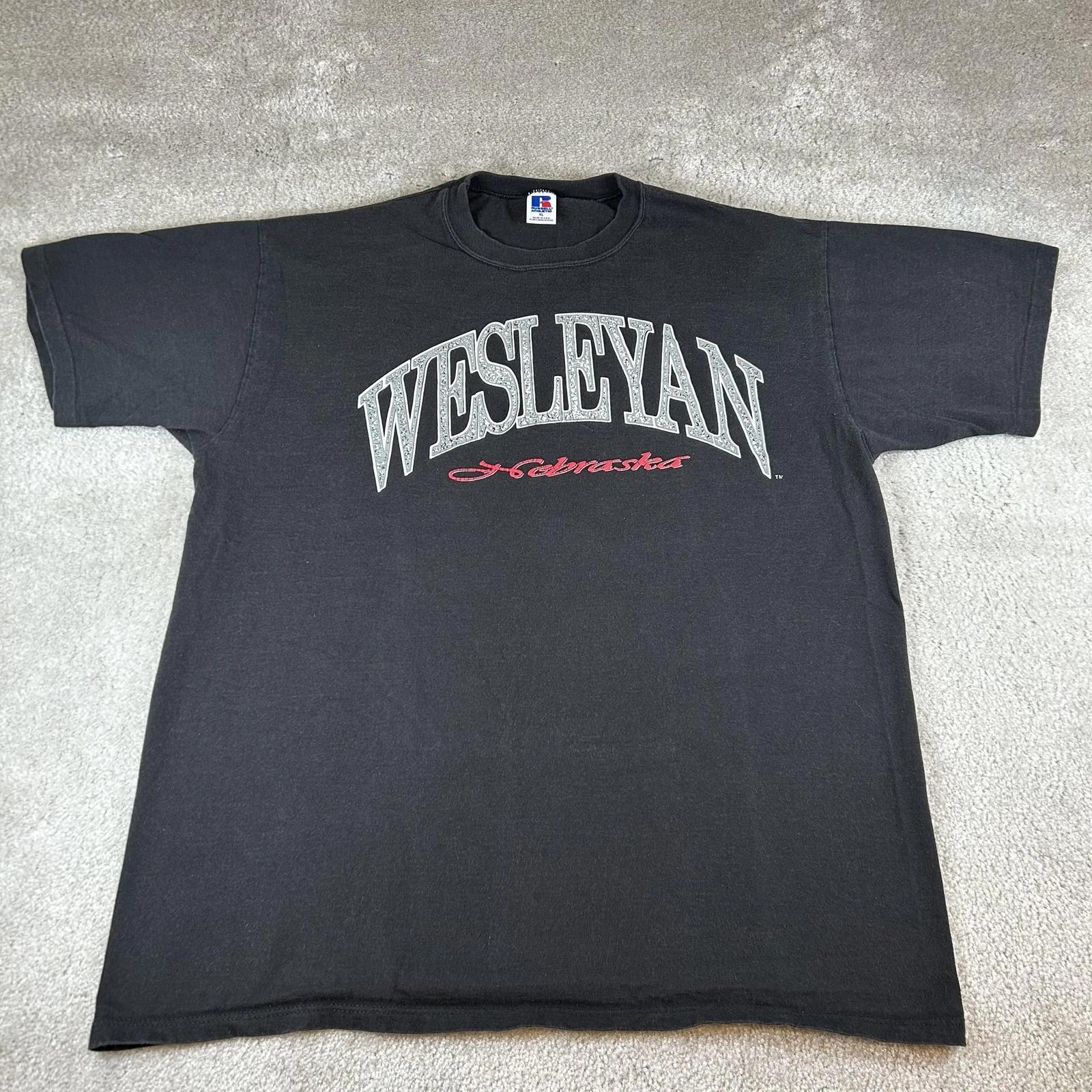 Vintage Wesleyan Nebraska T-shirt Mens XL Black Russell Athletic College 90s USA 4XL