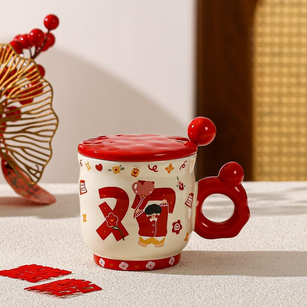 Wedding Gift Souvenir Mug Couple Pair Cup with Lid Spoon Ceramic Cup Set Gift Box Small Gift Water Cup