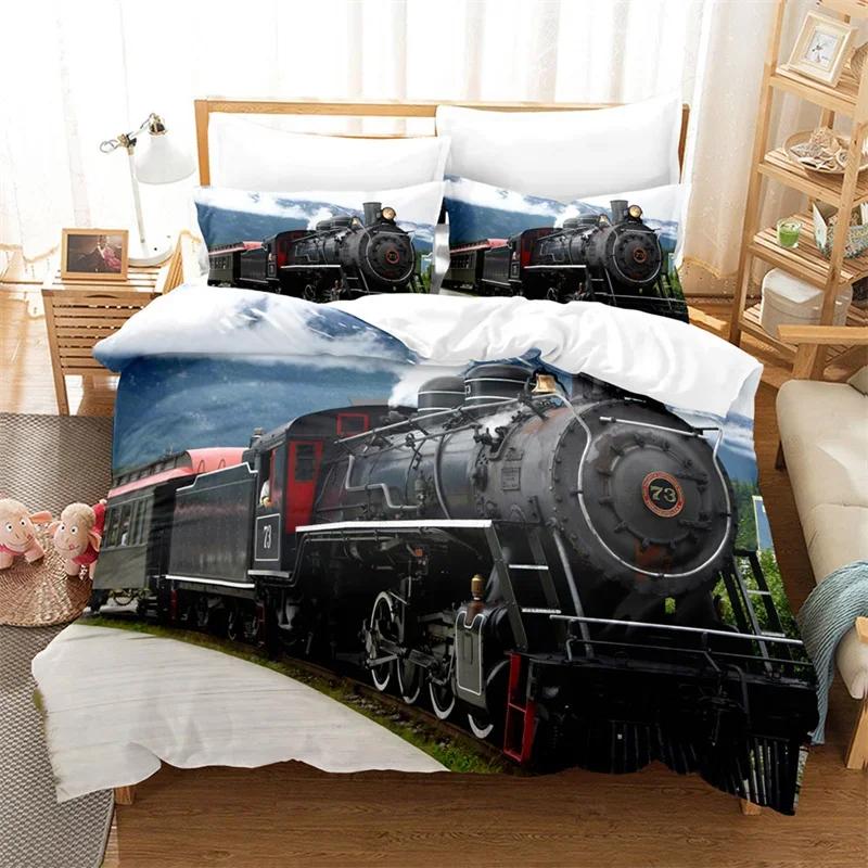 

Comforter Steam Engine King Size Microfiber Locomotive Train On Steel Railway Track Travel Adventure Graphic Print Bedding Set Comforter (quilt)-EU Single(135*200cm)3pcs