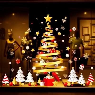 Noel Modası Yaratıcı Pencere Çıkartmaları Noel Ağacı Kar Tanesi Çıkartmaları Noel Ev Kapı Duvar Pencere Dekorasyonu Çıkartmaları