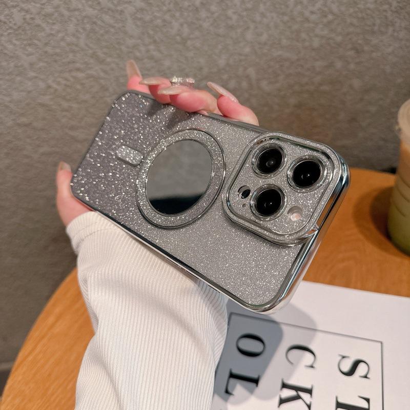 New Apple 16 mobile phone case iPhone15promax electroplated flash diamond lens 14 mirror glitter magnetic suction soft cover