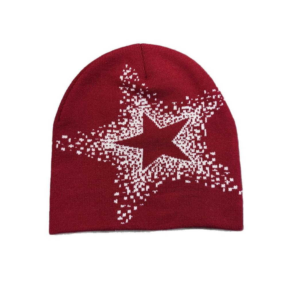 Low MOQ Cuffless Jacquard Acrylic Beanie All Print Y2K Street Hip-hop Fashion Star Pattern Custom Logo Embroidery Travel